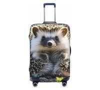 STVYUKL Hedgehog Sitting On Top (2) Luggage Cover Personalized Elastic Washable Suitcase Cover Luggage Protector Auti-Scratch Suitcase Case Protector Fits 18-32 Inch Luggage, Black, S