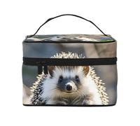 STVYUKL Hedgehog Sitting On Top Makeup Bag For Women,Waterproof Portable Travel Cosmetic Bags Large Capacity Toiletry Bag Top Handle Zipper Makeup Organizer Case