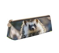STVYUKL Hedgehog Sitting On Top Pencil Case Holder,Stylish Pencil Pouch Slim Pen Bag With Zipper,Leather Cosmetic Makeup Pouch Bag For Work Office