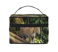 STVYUKL Jaguar Cat On Tree Trunk Waterfall Makeup Bag For Women,Waterproof Portable Travel Cosmetic Bags Large Capacity Toiletry Bag Top Handle Zipper Makeup Organizer Case
