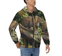 STVYUKL Jaguar Cat On Tree Trunk Waterfall Mens Hoodie Full Zip Hooded Sweatshirt Winter Jackets Long Sleeve Outerwear With Multi Pockets, Black, 3X-Large-4X-Large