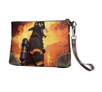 STVYUKL Leather Wristlet Wallet Clutch Purses For Women Small Wallet Purses Clutch Handbags Firefighter Fireman Flame Zipper Purse For Ladies Women Gifts