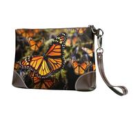 STVYUKL Leather Wristlet Wallet Clutch Purses For Women Small Wallet Purses Clutch Handbags Heaps Of Orange Monarch Butterflies Zipper Purse For Ladies Women Gifts