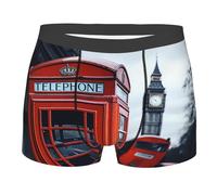 STVYUKL Men'S Boxer Briefs,Soft Breathable Underwear England Uk Retro London Telephone Stretch Cotton Men'S Trunks Underwear Covered With Contour Pouch, Tagless For Comfort, Black, Medium-3X-Large