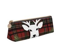 STVYUKL Merry Christmas Reindeer Pencil Case Holder,Stylish Pencil Pouch Slim Pen Bag With Zipper,Leather Cosmetic Makeup Pouch Bag For Work Office