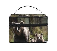 STVYUKL Mother Bear And Her Cubs Makeup Bag For Women,Waterproof Portable Travel Cosmetic Bags Large Capacity Toiletry Bag Top Handle Zipper Makeup Organizer Case