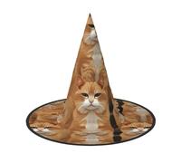 STVYUKL Orange Cats Halloween Witch Hats 3 Pcs, Witches Hat Mens Womens Floating Hats Costume Accessories Indoor Outdoor Halloween Decorations For Porch Yard Indoor Outdoor Decor Party Supplies