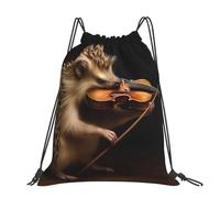 STVYUKL Owls On Tree Branches Drawstring Backpack Lightweight Sports Gym Sack Drawstring Bags Cinch Bag Sackpack For Work Gym Swim Travel, Animal Hedgehog Music Violin, One Size