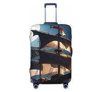 STVYUKL Pirate Sailboat Full Moon Luggage Cover Personalized Elastic Washable Suitcase Cover Luggage Protector Auti-Scratch Suitcase Case Protector Fits 18-32 Inch Luggage, Black, M
