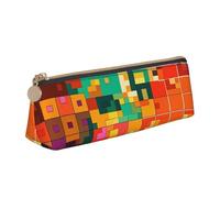 STVYUKL Pixel Art Pattern Pencil Case Holder,Stylish Pencil Pouch Slim Pen Bag With Zipper,Leather Cosmetic Makeup Pouch Bag For Work Office