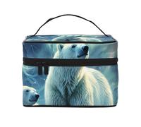 STVYUKL Polar Bears Northern Lights Makeup Bag For Women,Waterproof Portable Travel Cosmetic Bags Large Capacity Toiletry Bag Top Handle Zipper Makeup Organizer Case