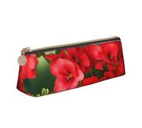 STVYUKL Red Geraniums Pencil Case Holder,Stylish Pencil Pouch Slim Pen Bag With Zipper,Leather Cosmetic Makeup Pouch Bag For Work Office
