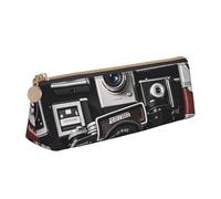 STVYUKL Retro Cool Camera Collection Pencil Case Holder,Stylish Pencil Pouch Slim Pen Bag With Zipper,Leather Cosmetic Makeup Pouch Bag For Work Office