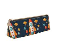 STVYUKL Rocket Clipart Space Ship Pencil Case Holder,Stylish Pencil Pouch Slim Pen Bag With Zipper,Leather Cosmetic Makeup Pouch Bag For Work Office