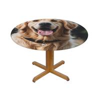 STVYUKL Round Spandex Tablecloth 51 Inch, Elastic Fitted Waterproof Tablecloths Stretch Washable Picnic Table Cover for Camping, Dining, Indoor and Outdoor Funny Golden Retriever Table Cloth