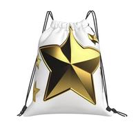 STVYUKL Ski Lift With Fir Tree Drawstring Backpack Lightweight Sports Gym Sack Drawstring Bags Cinch Bag Sackpack For Work Gym Swim Travel, Gold Star, One Size