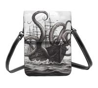 STVYUKL Small Crossbody Bags For Women, Black And White Octopus And Ship Cell Phone Purse Pu Leather Wallet Bag With Shoulder Strap