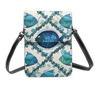 STVYUKL Small Crossbody Bags For Women, Cyan Fish Pattern Cell Phone Purse Pu Leather Wallet Bag With Shoulder Strap