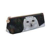 STVYUKL Snow Owl Pencil Case Holder,Stylish Pencil Pouch Slim Pen Bag With Zipper,Leather Cosmetic Makeup Pouch Bag For Work Office