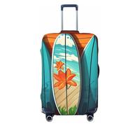 STVYUKL Surfboard On Wooden Luggage Cover Personalized Elastic Washable Suitcase Cover Luggage Protector Auti-Scratch Suitcase Case Protector Fits 18-32 Inch Luggage, Black, S