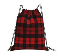 STVYUKL Teal Grey And White Floral Drawstring Backpack Lightweight Sports Gym Sack Drawstring Bags Cinch Bag Sackpack For Work Gym Swim Travel, Plaid Red and Black, One Size