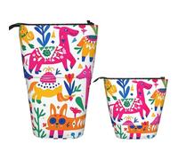 STVYUKL Telescopic Pencil Pouch Bag Pop Up Pencil Case Stand Up Pen Holder Mexican Otomi Animals Pen Bag Portable Pen Holder Organizer Makeup Bag For Women Men Office Supplies
