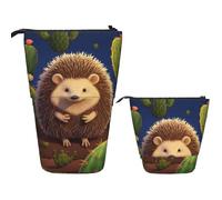 STVYUKL Telescopic Pencil Pouch Bag Pop Up Pencil Case Stand Up Pen Holder Snowman Plays Saxophone Pen Bag Portable Pen Holder Organizer Makeup Bag For Women Men Office Supplies, Hedgehog Cactus, One