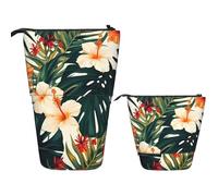 STVYUKL Telescopic Pencil Pouch Bag Pop Up Pencil Case Stand Up Pen Holder Tropical Summer Hawaiian Flower Palm Leaves Pen Bag Portable Pen Holder Organizer Makeup Bag For Women Men Office Supplies