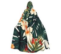 STVYUKL Tropical Summer Hawaiian Flower Palm Leaves Halloween Hooded Cape Adult Full Length Cape Cloak Halloween Christmas Cosplay Costume For Men And Women