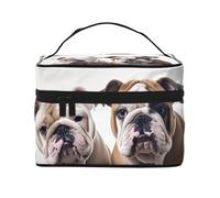 STVYUKL Two Cute Bulldog Dogs Makeup Bag For Women,Waterproof Portable Travel Cosmetic Bags Large Capacity Toiletry Bag Top Handle Zipper Makeup Organizer Case