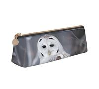 STVYUKL Winter White Owl Pencil Case Holder,Stylish Pencil Pouch Slim Pen Bag With Zipper,Leather Cosmetic Makeup Pouch Bag For Work Office