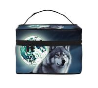 STVYUKL Wolf Under Moon Makeup Bag For Women,Waterproof Portable Travel Cosmetic Bags Large Capacity Toiletry Bag Top Handle Zipper Makeup Organizer Case