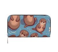 STVYUKL Womens Wallet Zip Around Wallet Pu Leather Phone Clutch Purse Animal Cute Brown Otters Card Holder Organizer, Black, One Size