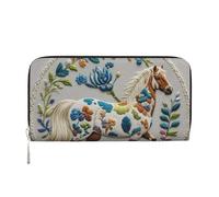 STVYUKL Womens Wallet Zip Around Wallet Pu Leather Phone Clutch Purse Animals Embroidery Horses Card Holder Organizer, Black, One Size