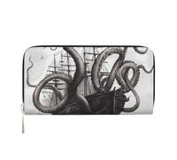 STVYUKL Womens Wallet Zip Around Wallet Pu Leather Phone Clutch Purse Black And White Octopus And Ship Card Holder Organizer, Black, One Size