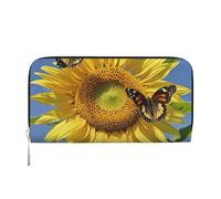 STVYUKL Womens Wallet Zip Around Wallet Pu Leather Phone Clutch Purse Butterflys On The Sunflowers Card Holder Organizer, Black, One Size