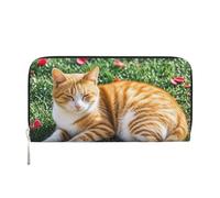 STVYUKL Womens Wallet Zip Around Wallet Pu Leather Phone Clutch Purse Cat And Petals (2) Card Holder Organizer, Black, One Size