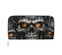 STVYUKL Womens Wallet Zip Around Wallet Pu Leather Phone Clutch Purse Cool Evil Skull Card Holder Organizer, Black, One Size