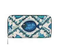 STVYUKL Womens Wallet Zip Around Wallet Pu Leather Phone Clutch Purse Cyan Fish Pattern Card Holder Organizer, Black, One Size