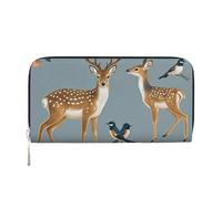 STVYUKL Womens Wallet Zip Around Wallet Pu Leather Phone Clutch Purse Deer Birds With Flowers Card Holder Organizer, Black, One Size