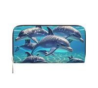 STVYUKL Womens Wallet Zip Around Wallet Pu Leather Phone Clutch Purse Dolphins Art Card Holder Organizer, Black, One Size
