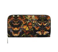 STVYUKL Womens Wallet Zip Around Wallet Pu Leather Phone Clutch Purse Heaps Of Orange Monarch Butterflies Card Holder Organizer, Black, One Size
