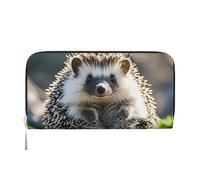 STVYUKL Womens Wallet Zip Around Wallet Pu Leather Phone Clutch Purse Hedgehog Sitting On Top Card Holder Organizer, Black, One Size