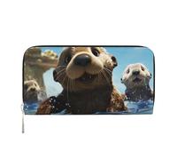 STVYUKL Womens Wallet Zip Around Wallet Pu Leather Phone Clutch Purse Lovely Sea Otter Print Card Holder Organizer, Black, One Size