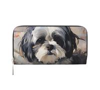 STVYUKL Womens Wallet Zip Around Wallet Pu Leather Phone Clutch Purse Shih Tzu Card Holder Organizer, Black, One Size