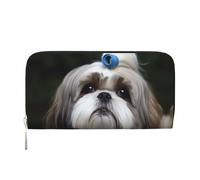 STVYUKL Womens Wallet Zip Around Wallet Pu Leather Phone Clutch Purse Shih Tzu Dog Card Holder Organizer, Black, One Size