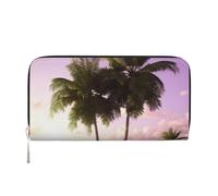 STVYUKL Womens Wallet Zip Around Wallet Pu Leather Phone Clutch Purse Tropical Tree Pink Card Holder Organizer, Black, One Size