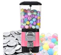 STWBHW Candy Vending Machines,Coin Operated Bubble Gum Machine,200 Empty Balls, 100 Stainless Steel Tokens,Coin Operated Gumball Bank for Toy Capsules Bouncy Balls Candy,for Game Stores(Pink)