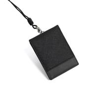 stwees Slim Leather Lanyard Wallet, Folding Card Holder with Snap Button, ID Badge Neck Wallet Set, Black, Two-tone