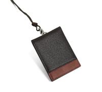 stwees Slim Leather Lanyard Wallet, Folding Card Holder with Snap Button, ID Badge Neck Wallet Set, Brown, Two-tone